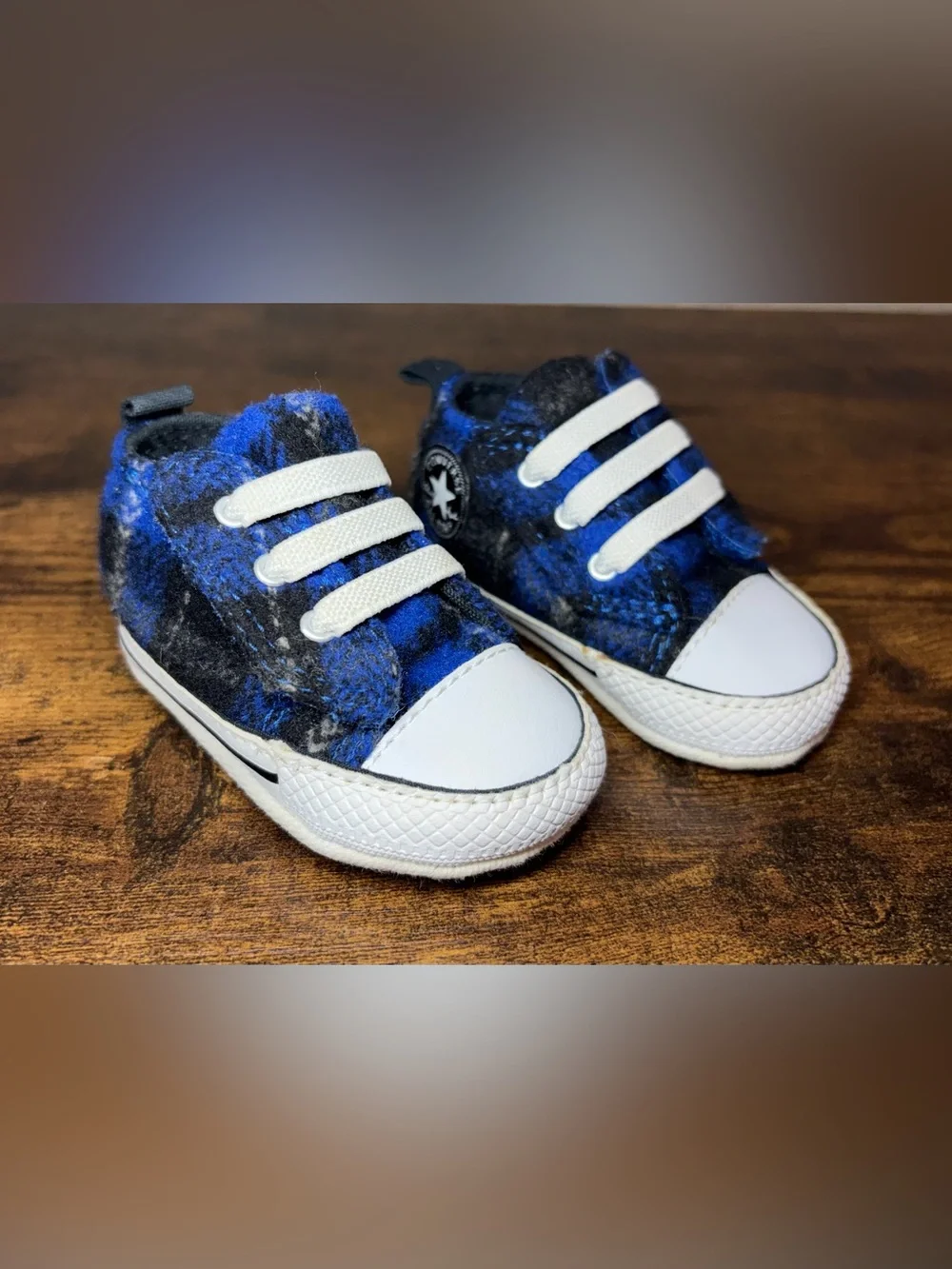 Converse Chuck Taylor All Star Infant Crib Shoes Plaid Blue Size 1 NWOB